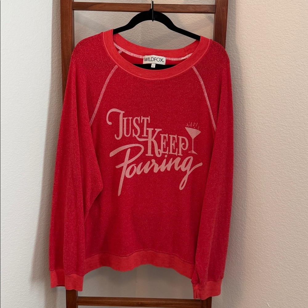 🍸 Wildfox Just Keep Pouring Cocktail Red Sweatshirt 🍸Size Large